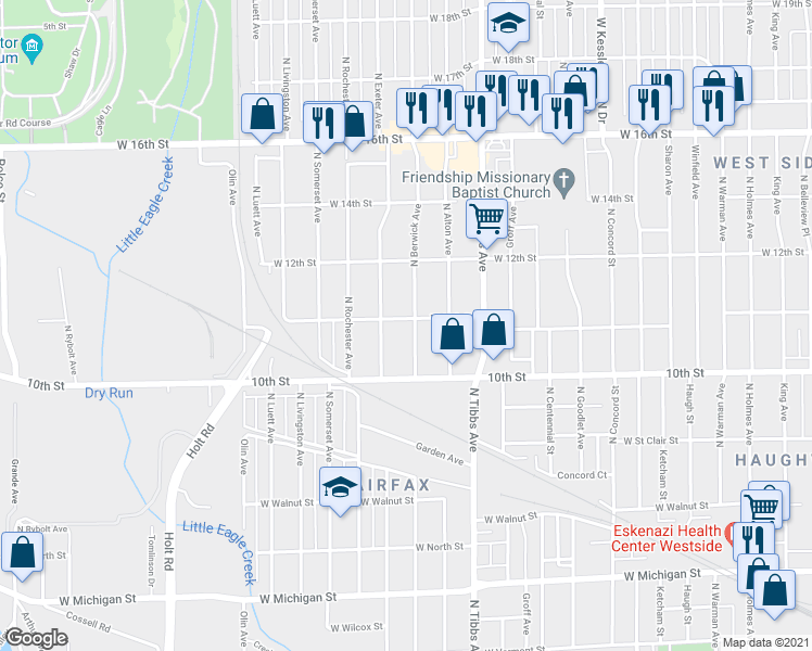 map of restaurants, bars, coffee shops, grocery stores, and more near 1045 North Berwick Avenue in Indianapolis