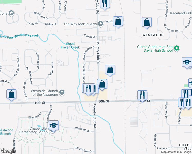 map of restaurants, bars, coffee shops, grocery stores, and more near 1214 Country Creek Court in Indianapolis