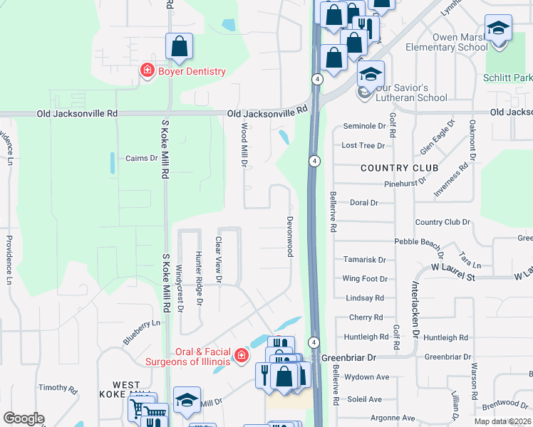 map of restaurants, bars, coffee shops, grocery stores, and more near 2924 Mill Point Court in Springfield