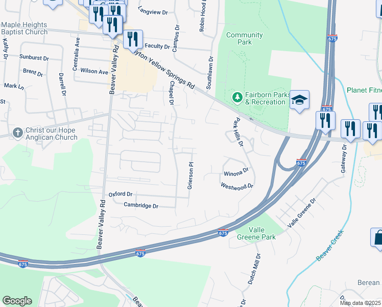 map of restaurants, bars, coffee shops, grocery stores, and more near 436 Sycamore Drive in Fairborn