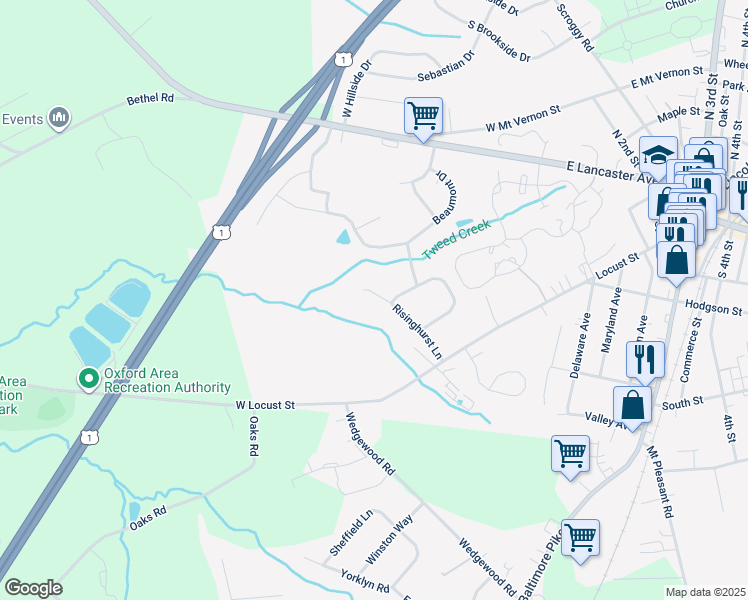 map of restaurants, bars, coffee shops, grocery stores, and more near 746 Risinghurst Lane in Oxford