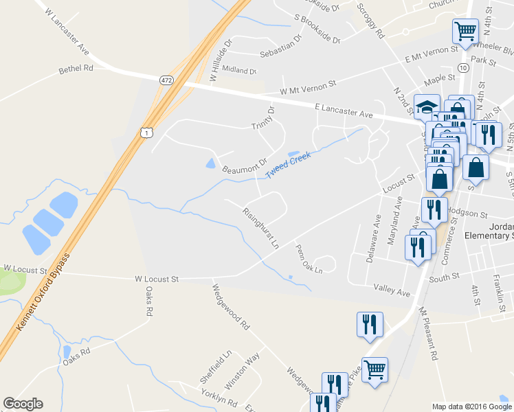 map of restaurants, bars, coffee shops, grocery stores, and more near 605 Abingdon Circle in Oxford