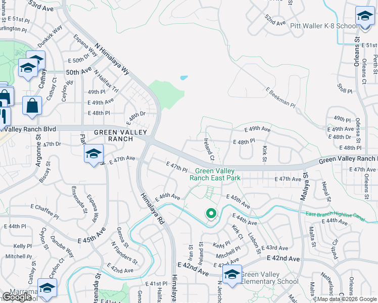 map of restaurants, bars, coffee shops, grocery stores, and more near 4784 Ireland Street in Denver