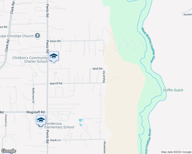 map of restaurants, bars, coffee shops, grocery stores, and more near 1906 Moll Road in Paradise