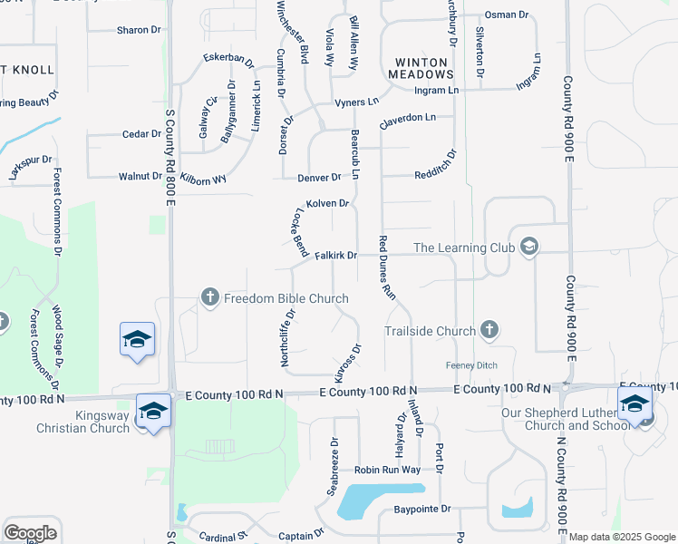 map of restaurants, bars, coffee shops, grocery stores, and more near 1293 Kinross Drive in Avon