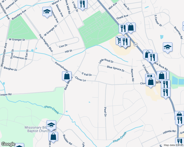 map of restaurants, bars, coffee shops, grocery stores, and more near 5 South Vail Drive in Hanover