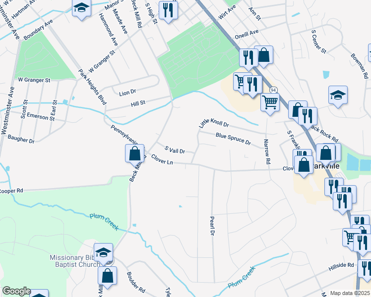 map of restaurants, bars, coffee shops, grocery stores, and more near 5 South Vail Drive in Hanover