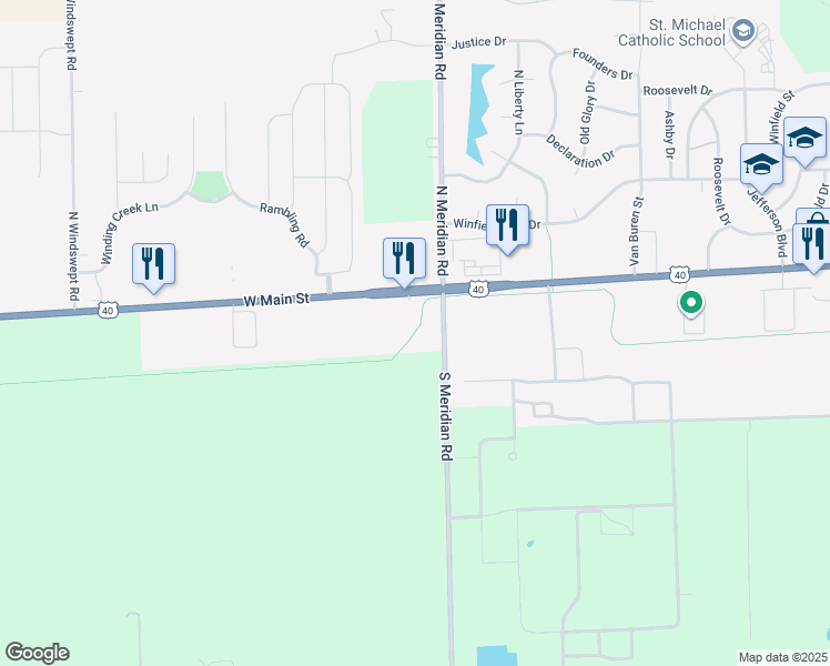 map of restaurants, bars, coffee shops, grocery stores, and more near East Pennsy Trail in Hancock County