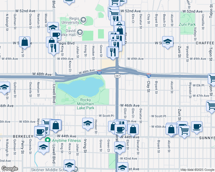 map of restaurants, bars, coffee shops, grocery stores, and more near 4765 Federal Boulevard in Denver