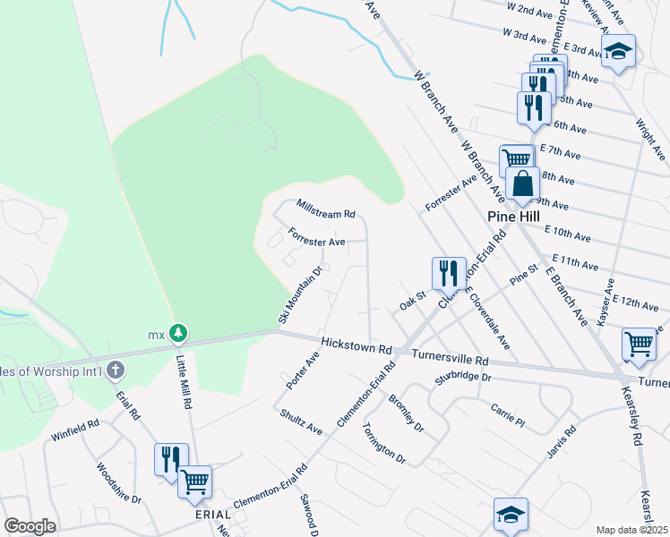 map of restaurants, bars, coffee shops, grocery stores, and more near 505 Bromley Estate in Pine Hill