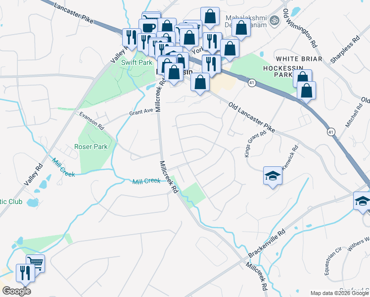 map of restaurants, bars, coffee shops, grocery stores, and more near 532 Hemingway Drive in Hockessin