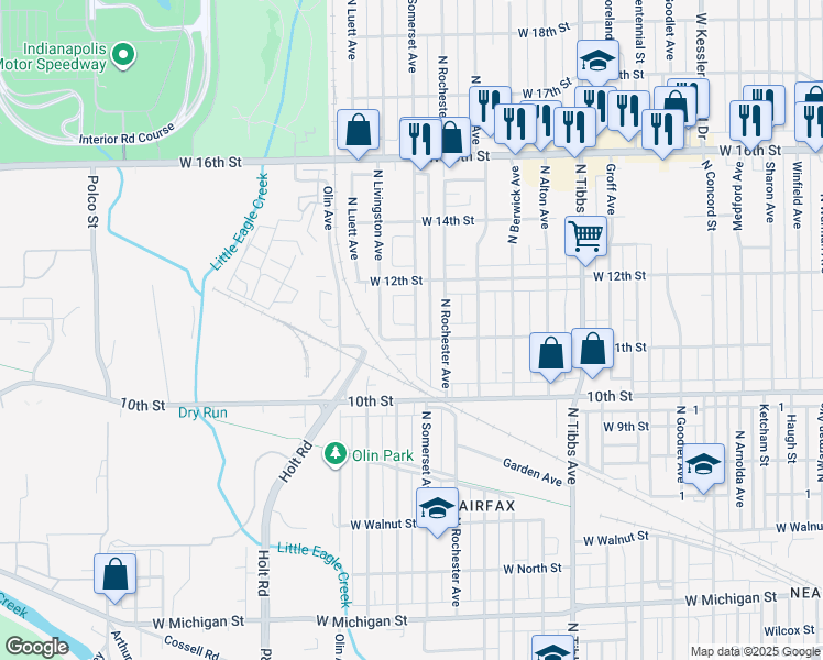 map of restaurants, bars, coffee shops, grocery stores, and more near 1126 North Somerset Avenue in Indianapolis