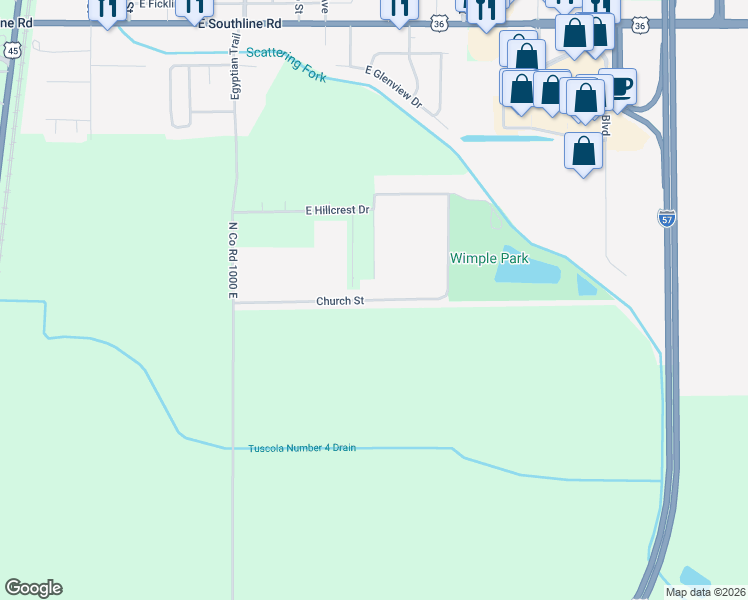 map of restaurants, bars, coffee shops, grocery stores, and more near Church Street in Tuscola