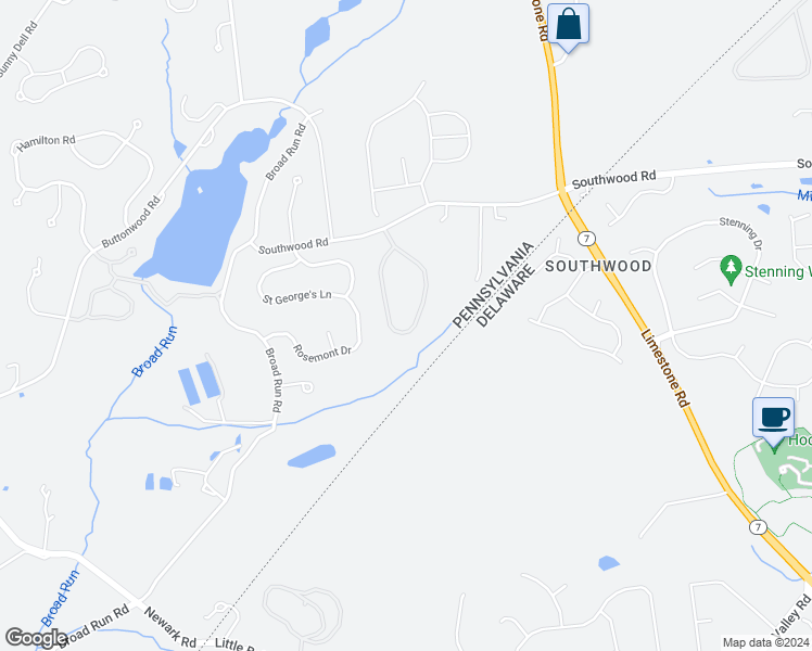 map of restaurants, bars, coffee shops, grocery stores, and more near 143 Harrogate Drive in Landenberg