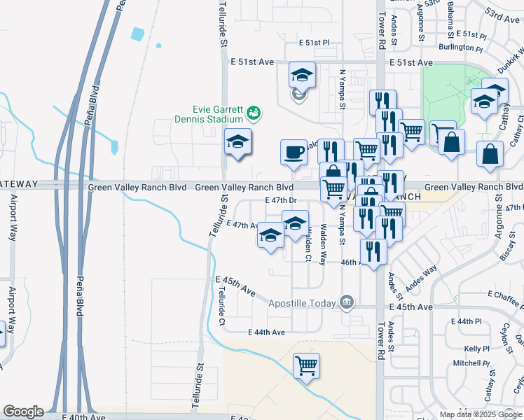map of restaurants, bars, coffee shops, grocery stores, and more near 4771 Ventura Street in Denver