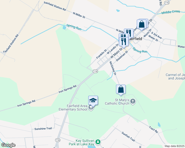 map of restaurants, bars, coffee shops, grocery stores, and more near 4842 Fairfield Road in Fairfield