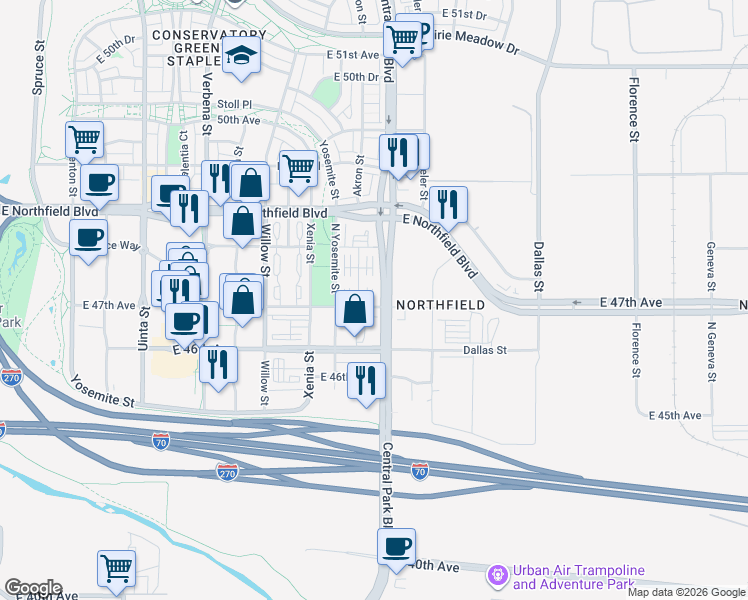map of restaurants, bars, coffee shops, grocery stores, and more near 9064 48th Avenue in Denver