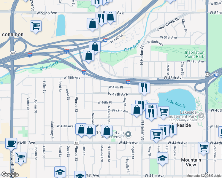 map of restaurants, bars, coffee shops, grocery stores, and more near 6397 West 47th Place in Wheat Ridge