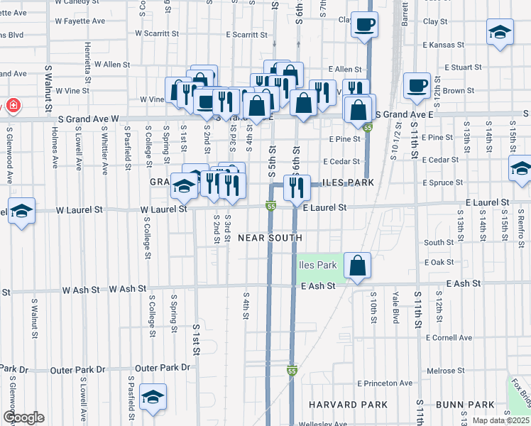 map of restaurants, bars, coffee shops, grocery stores, and more near in Springfield