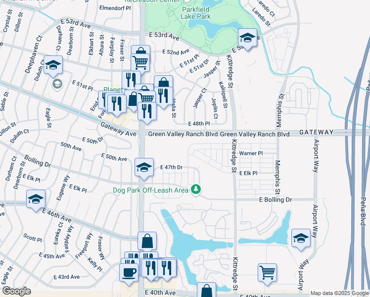 map of restaurants, bars, coffee shops, grocery stores, and more near 4777 Jasper Street in Denver