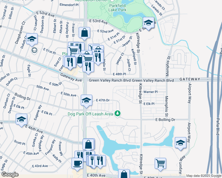 map of restaurants, bars, coffee shops, grocery stores, and more near 4777 Jasper Street in Denver