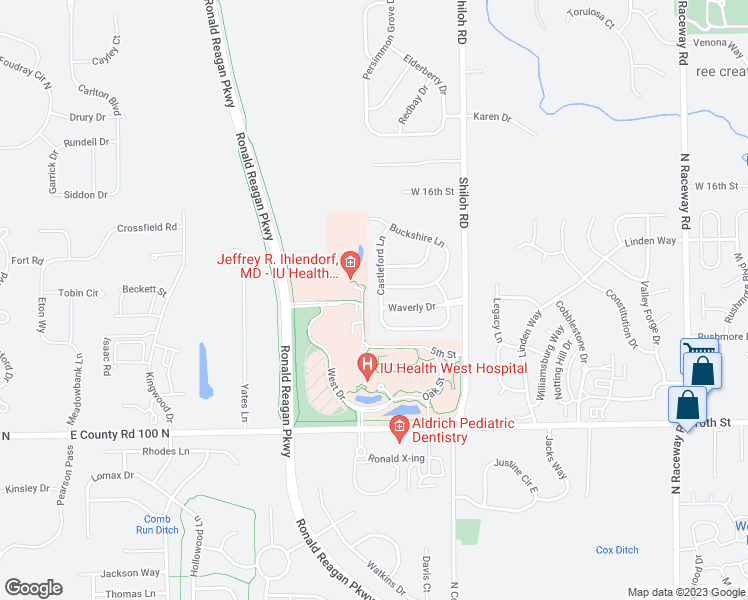 map of restaurants, bars, coffee shops, grocery stores, and more near 1294 Castleford Lane in Indianapolis