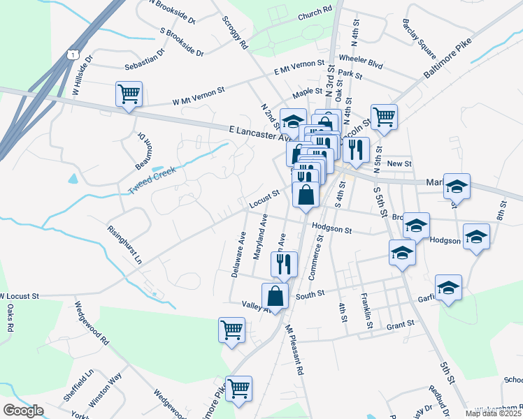 map of restaurants, bars, coffee shops, grocery stores, and more near 116 Maryland Avenue in Oxford