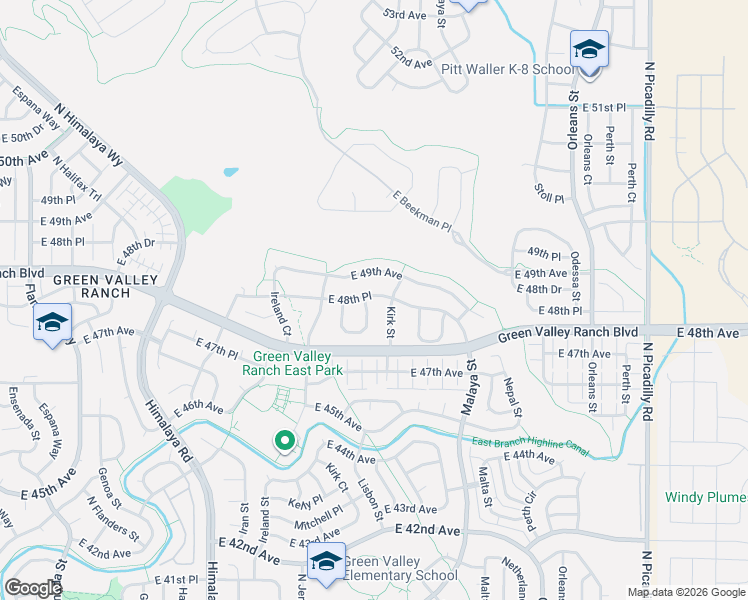 map of restaurants, bars, coffee shops, grocery stores, and more near 20571 East 48th Place in Denver