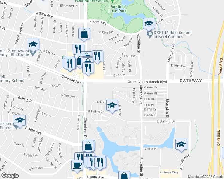 map of restaurants, bars, coffee shops, grocery stores, and more near 4777 Jasper Street in Denver