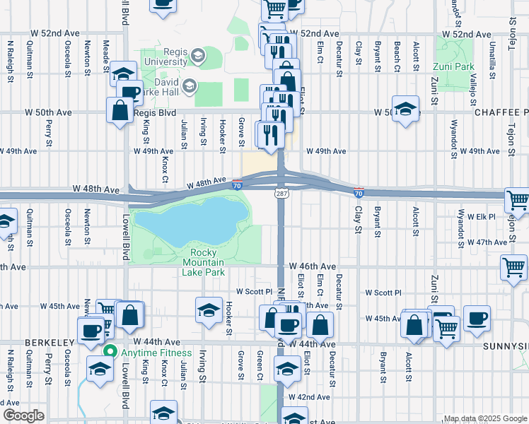 map of restaurants, bars, coffee shops, grocery stores, and more near 4745 Federal Boulevard in Denver