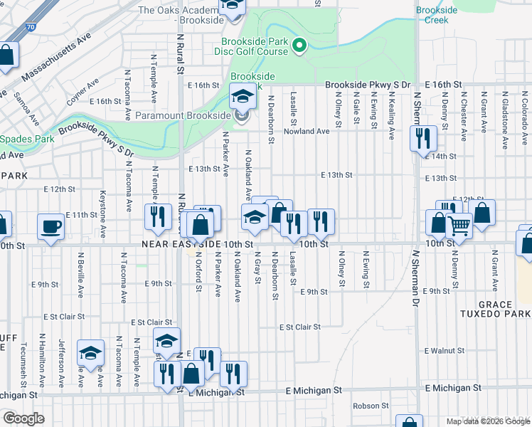 map of restaurants, bars, coffee shops, grocery stores, and more near 1119 North Oakland Avenue in Indianapolis