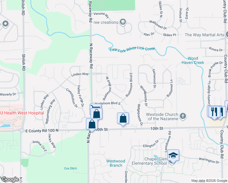 map of restaurants, bars, coffee shops, grocery stores, and more near 9125 Mount Shasta South Drive in Indianapolis