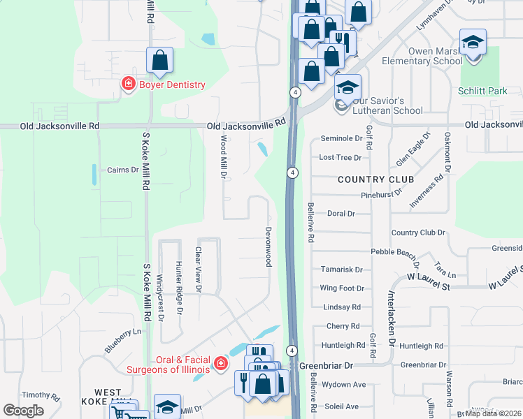 map of restaurants, bars, coffee shops, grocery stores, and more near 1500-1598 Earthwind Dr in Springfield