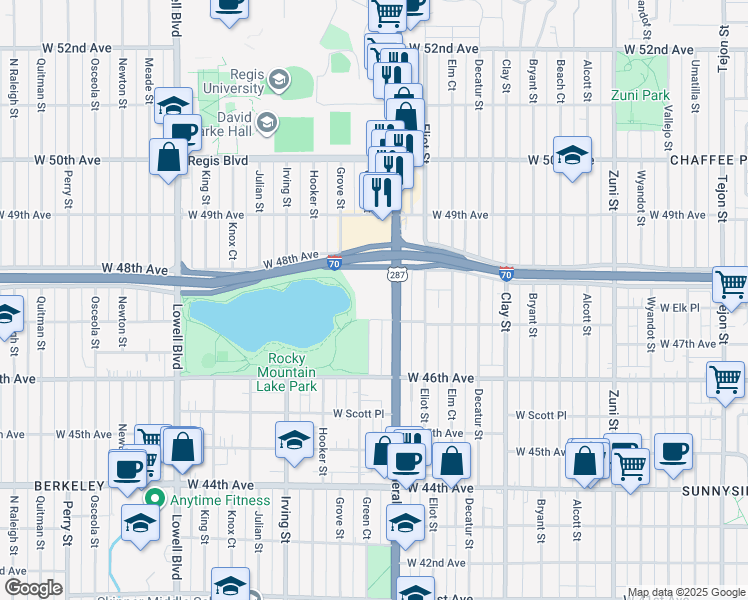 map of restaurants, bars, coffee shops, grocery stores, and more near 4745 Federal Boulevard in Denver