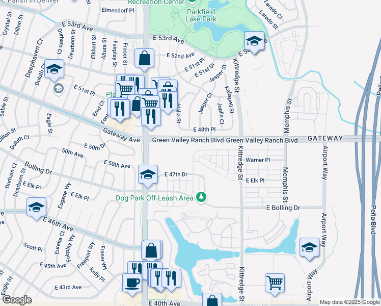 map of restaurants, bars, coffee shops, grocery stores, and more near 4777 Jasper Street in Denver