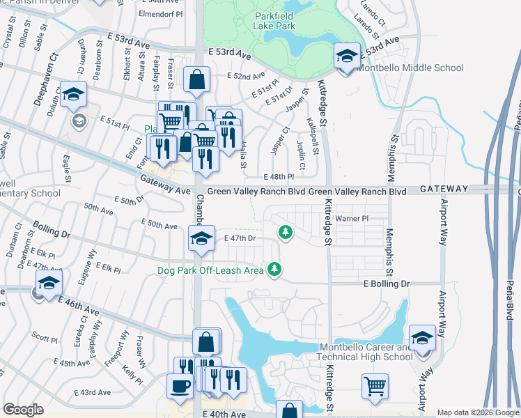 map of restaurants, bars, coffee shops, grocery stores, and more near 4777 Jasper Street in Denver