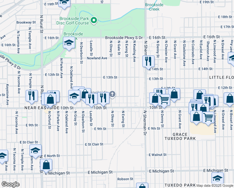 map of restaurants, bars, coffee shops, grocery stores, and more near 1116 North Gale Street in Indianapolis