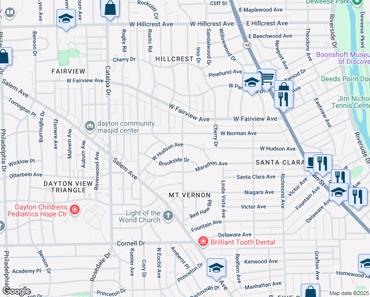map of restaurants, bars, coffee shops, grocery stores, and more near 1622 Wabash Ave in Dayton
