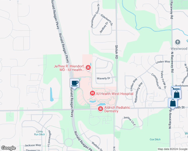 map of restaurants, bars, coffee shops, grocery stores, and more near 1304 Castleford Lane in Indianapolis