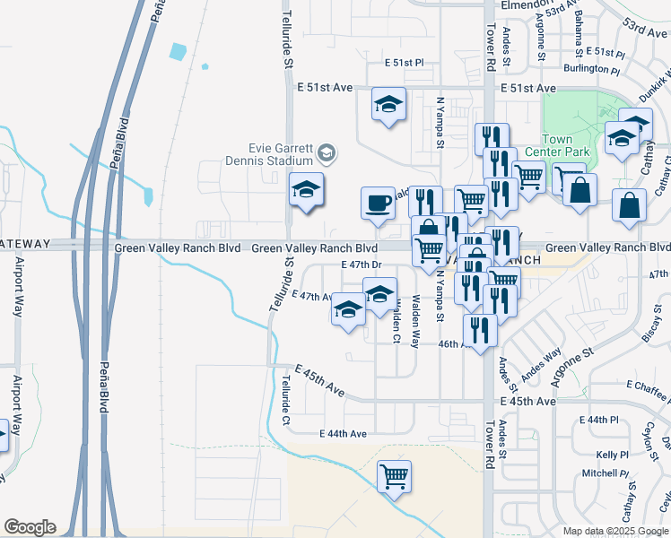 map of restaurants, bars, coffee shops, grocery stores, and more near 4771 Ventura Street in Denver