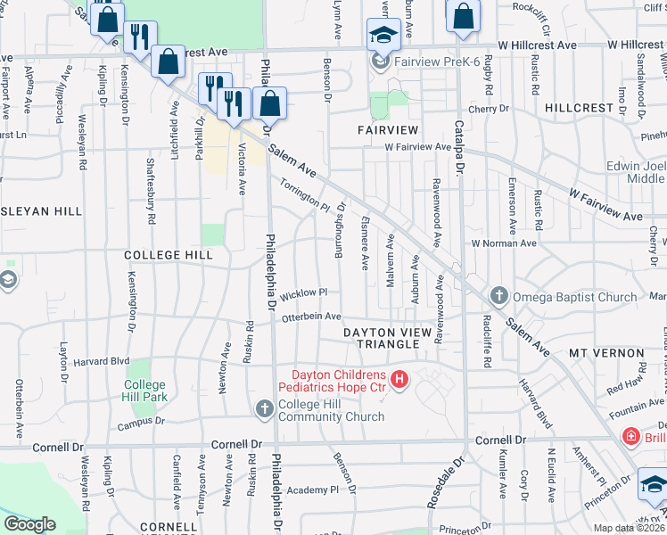 map of restaurants, bars, coffee shops, grocery stores, and more near 1930 Benson Drive in Dayton