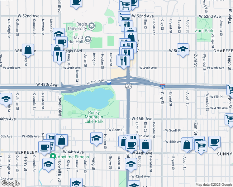 map of restaurants, bars, coffee shops, grocery stores, and more near 4765 Federal Boulevard in Denver
