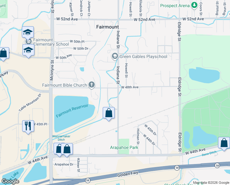 map of restaurants, bars, coffee shops, grocery stores, and more near 4780 Isabell Street in Golden