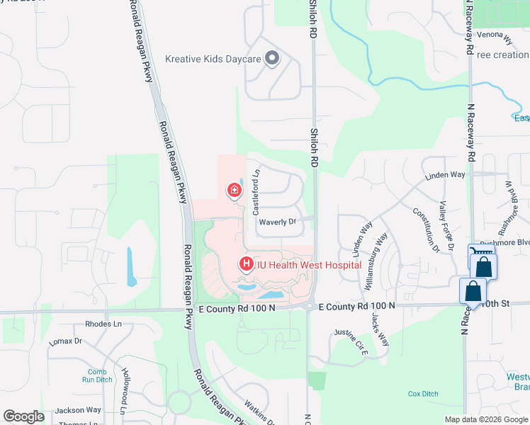 map of restaurants, bars, coffee shops, grocery stores, and more near 10365 Carrington Way in Indianapolis