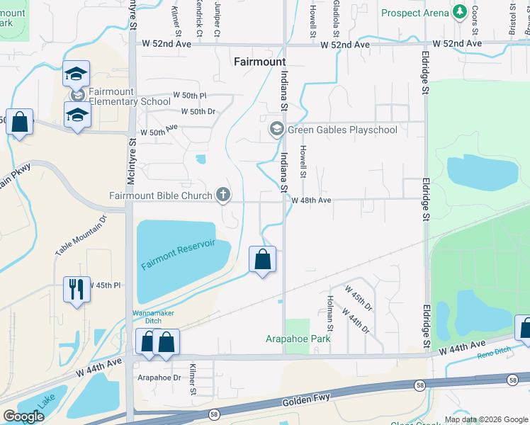 map of restaurants, bars, coffee shops, grocery stores, and more near 4780 Isabell Street in Golden