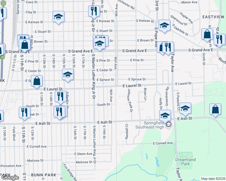 map of restaurants, bars, coffee shops, grocery stores, and more near 1808 Wirt Avenue in Springfield