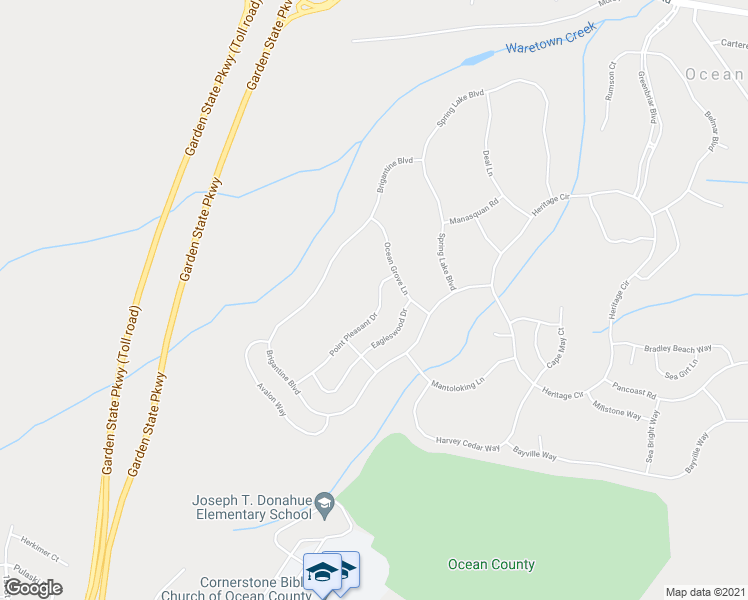 map of restaurants, bars, coffee shops, grocery stores, and more near 16 Point Pleasant Drive in Ocean Township