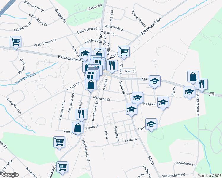 map of restaurants, bars, coffee shops, grocery stores, and more near 427 Broad Street in Oxford