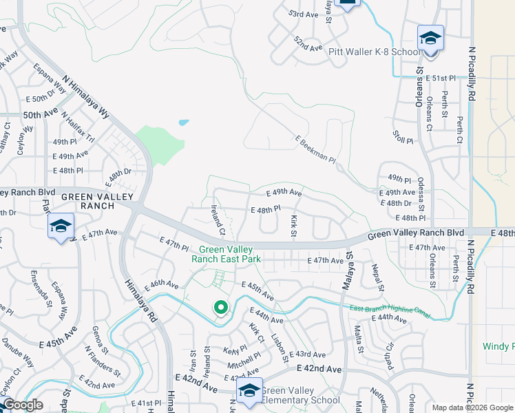 map of restaurants, bars, coffee shops, grocery stores, and more near 20461 East 48th Place in Denver
