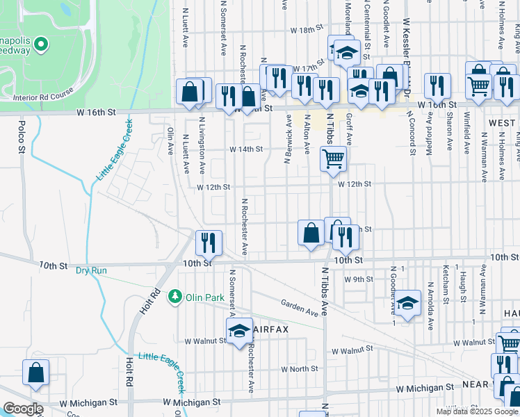map of restaurants, bars, coffee shops, grocery stores, and more near 1126 N Exeter Ave in Indianapolis